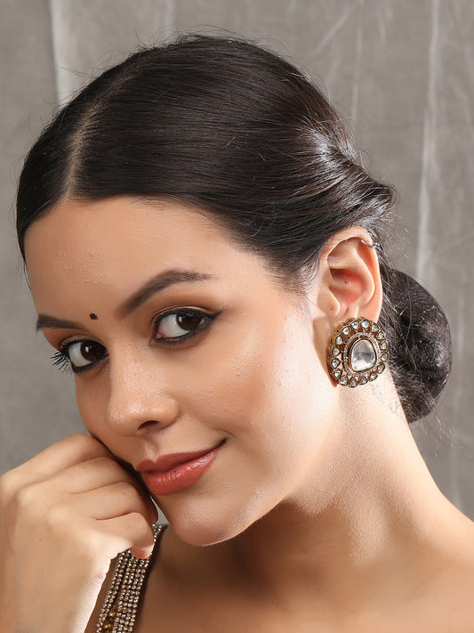 Elegant Gold Finish Chaandbaali Earrings with Emerald Accents Earrings