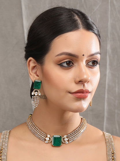 Elegant Gold Plated Kundan Green Necklace Set for Women