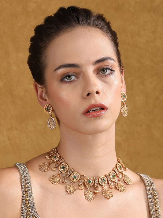 Gold-Plated Kundan Choker Set with Earrings