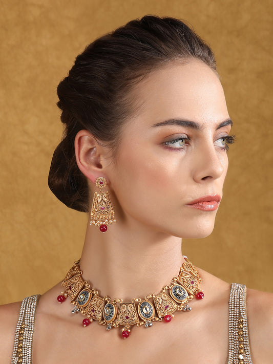 Gold-Plated  Necklace Jewellery Set Contains a Necklace With Earrings Set