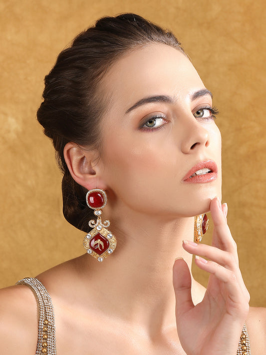 Elegant Red Stone and Diamond Earrings