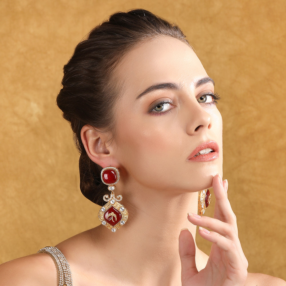 Elegant Red Stone and Diamond Earrings