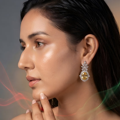 Oval Canary Yellow Cubic Zirconia Drop Earrings