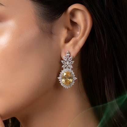 Oval Canary Yellow Cubic Zirconia Drop Earrings