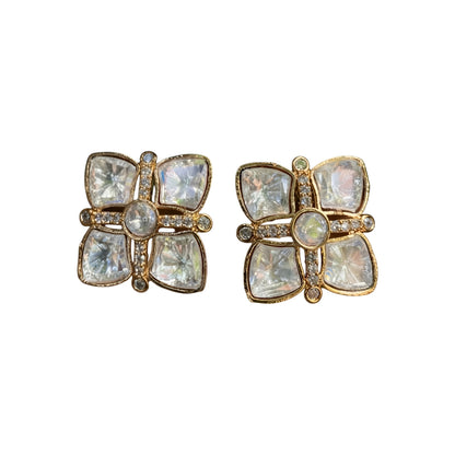 Gold CZ Clover Stud Earrings with Pave Detailing
