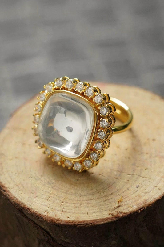 22 KT Gold Plated Kundan Ring Moissanite - Auraa Trends