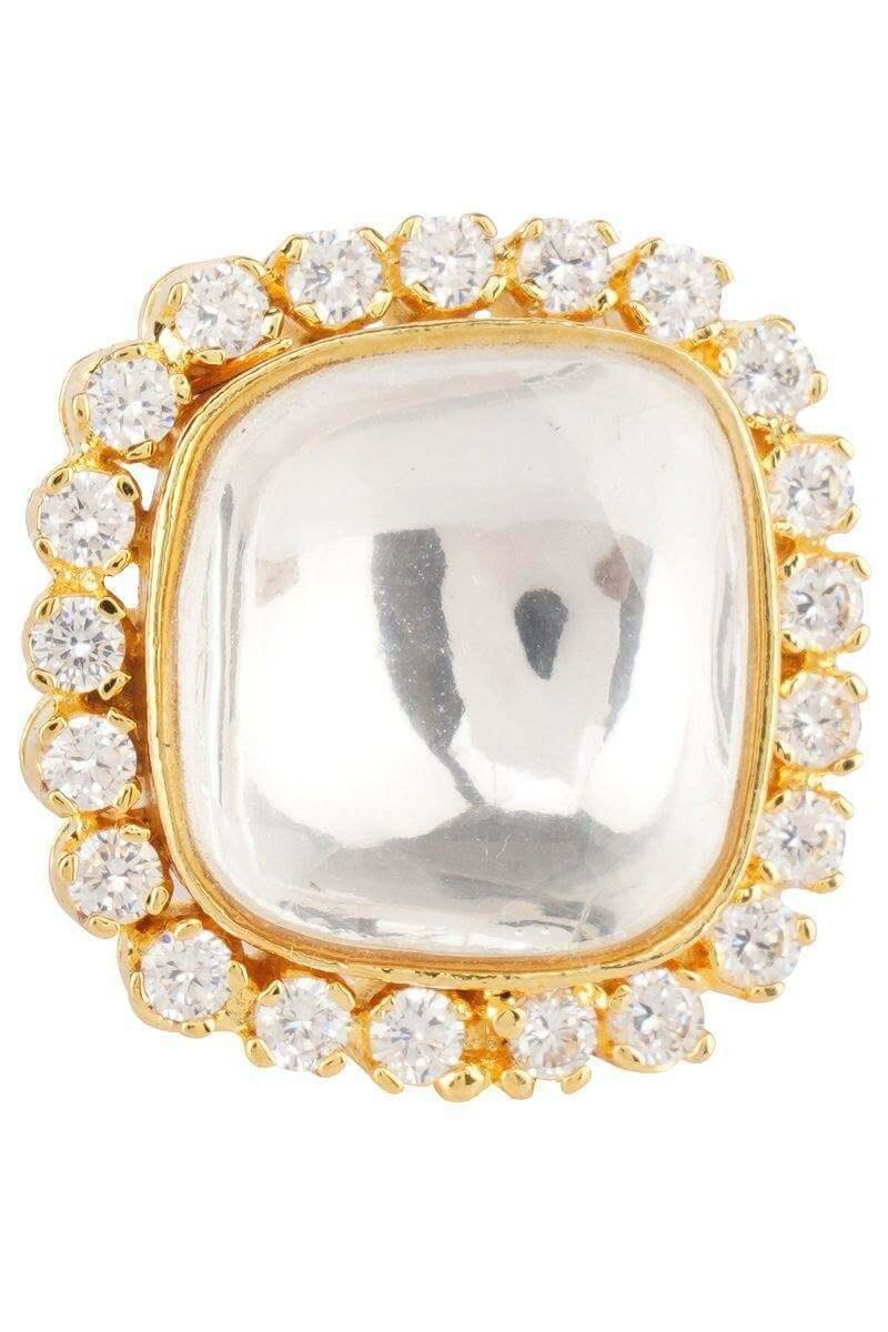 22 KT Gold Plated Kundan Ring Moissanite - Auraa Trends