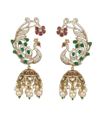 Zircon Peacock Cuff Earrings with Jhumka
