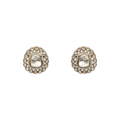 White Polki Halo Round Stud Earrings