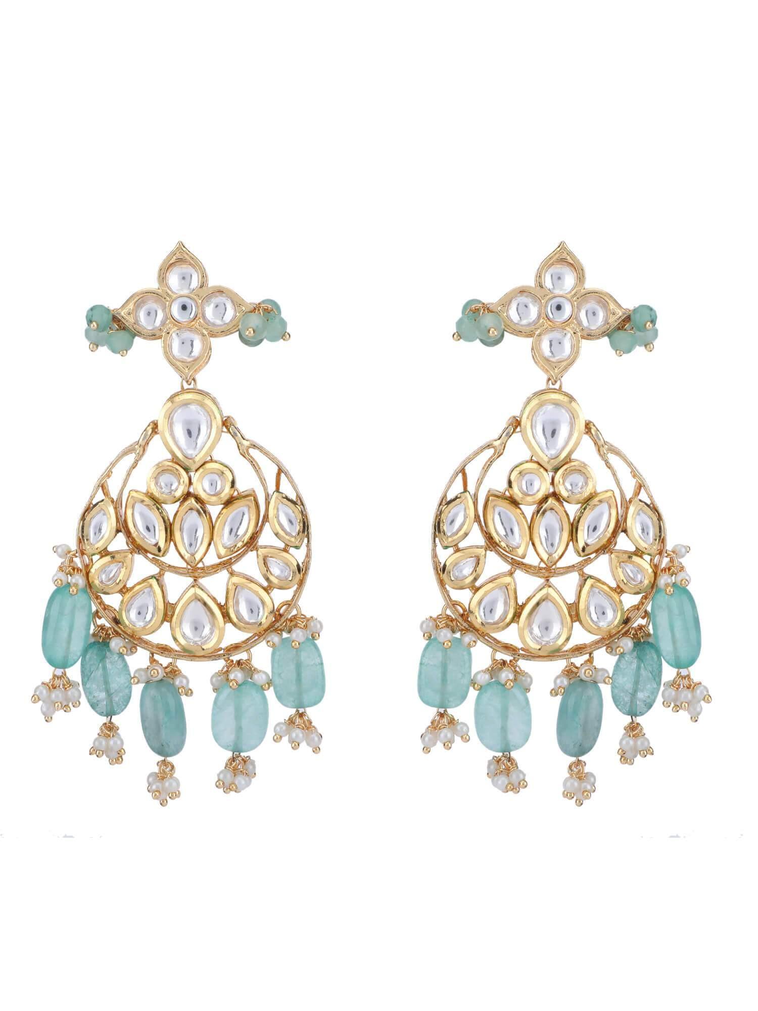 22KT Gold Plated Kundan Blue Beads Necklace Set - Auraa Trends