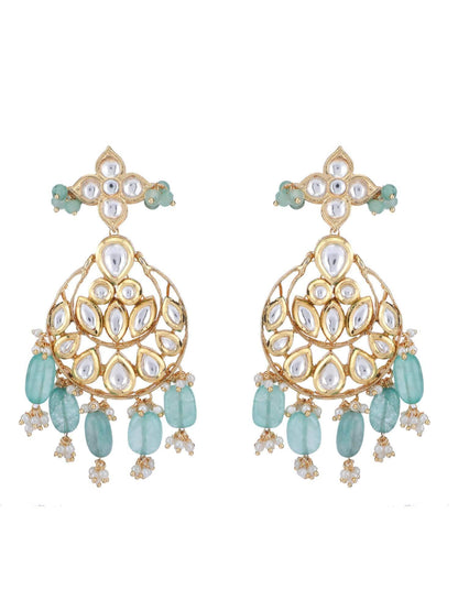 22KT Gold Plated Kundan Blue Beads Necklace Set - Auraa Trends