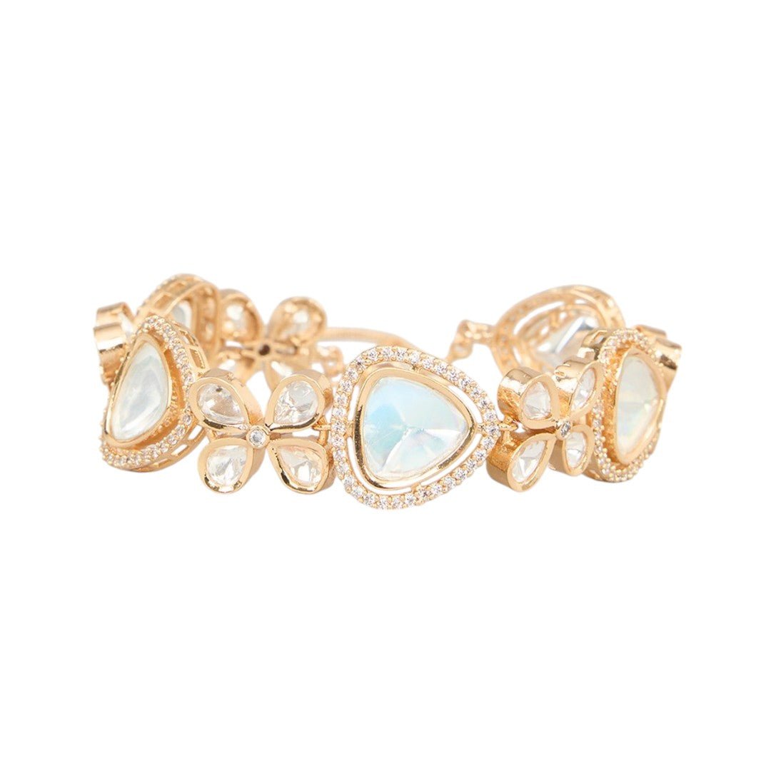 22KT - Gold - Plated Kundan Bracelet - Auraa Trends - Bracelet - # - Auraa Trends - 22KT - Gold - Plated Kundan Bracelet