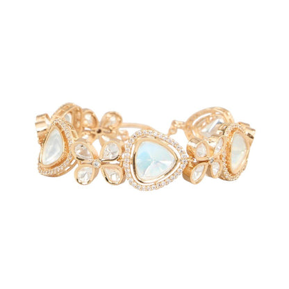 22KT - Gold - Plated Kundan Bracelet - Auraa Trends - Bracelet - # - Auraa Trends - 22KT - Gold - Plated Kundan Bracelet