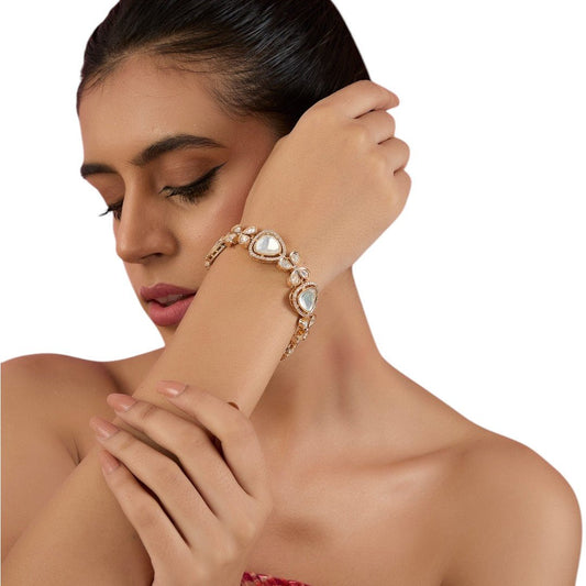 22KT - Gold - Plated Kundan Bracelet - Auraa Trends - Bracelet - # - Auraa Trends - 22KT - Gold - Plated Kundan Bracelet