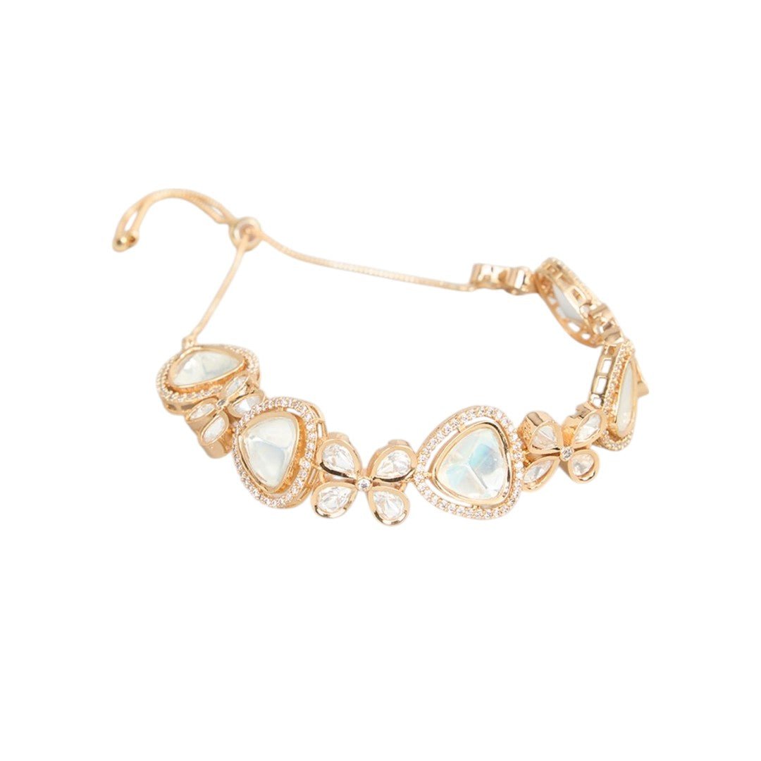 22KT - Gold - Plated Kundan Bracelet - Auraa Trends - Bracelet - # - Auraa Trends - 22KT - Gold - Plated Kundan Bracelet