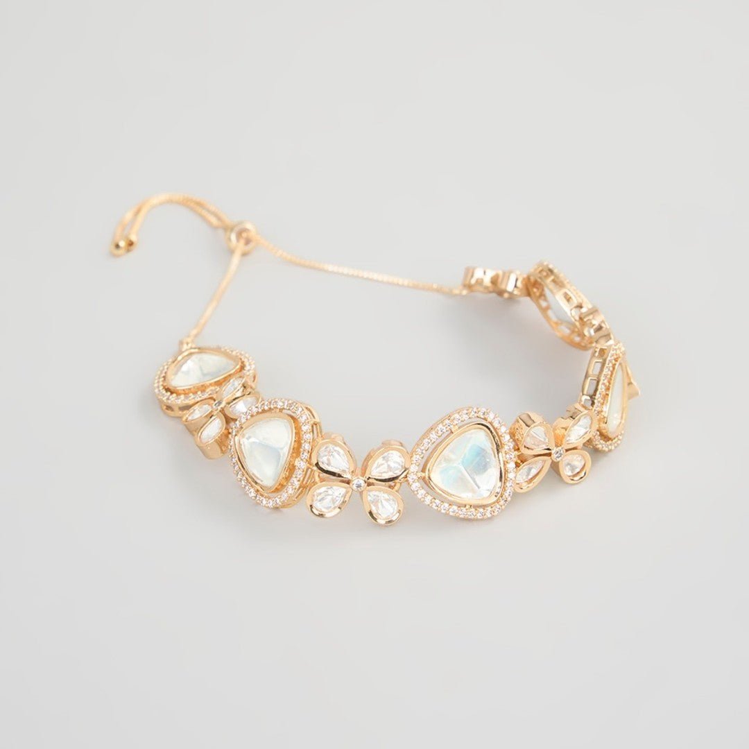 22KT - Gold - Plated Kundan Bracelet - Auraa Trends - Bracelet - # - Auraa Trends - 22KT - Gold - Plated Kundan Bracelet