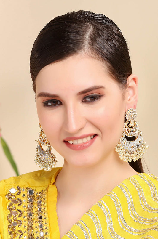 22KT Gold Plated Kundan Chandbaali Earrings - Auraa Trends - Chandbali - 22KT Gold Plated Kundan Chaandbali Earrings
