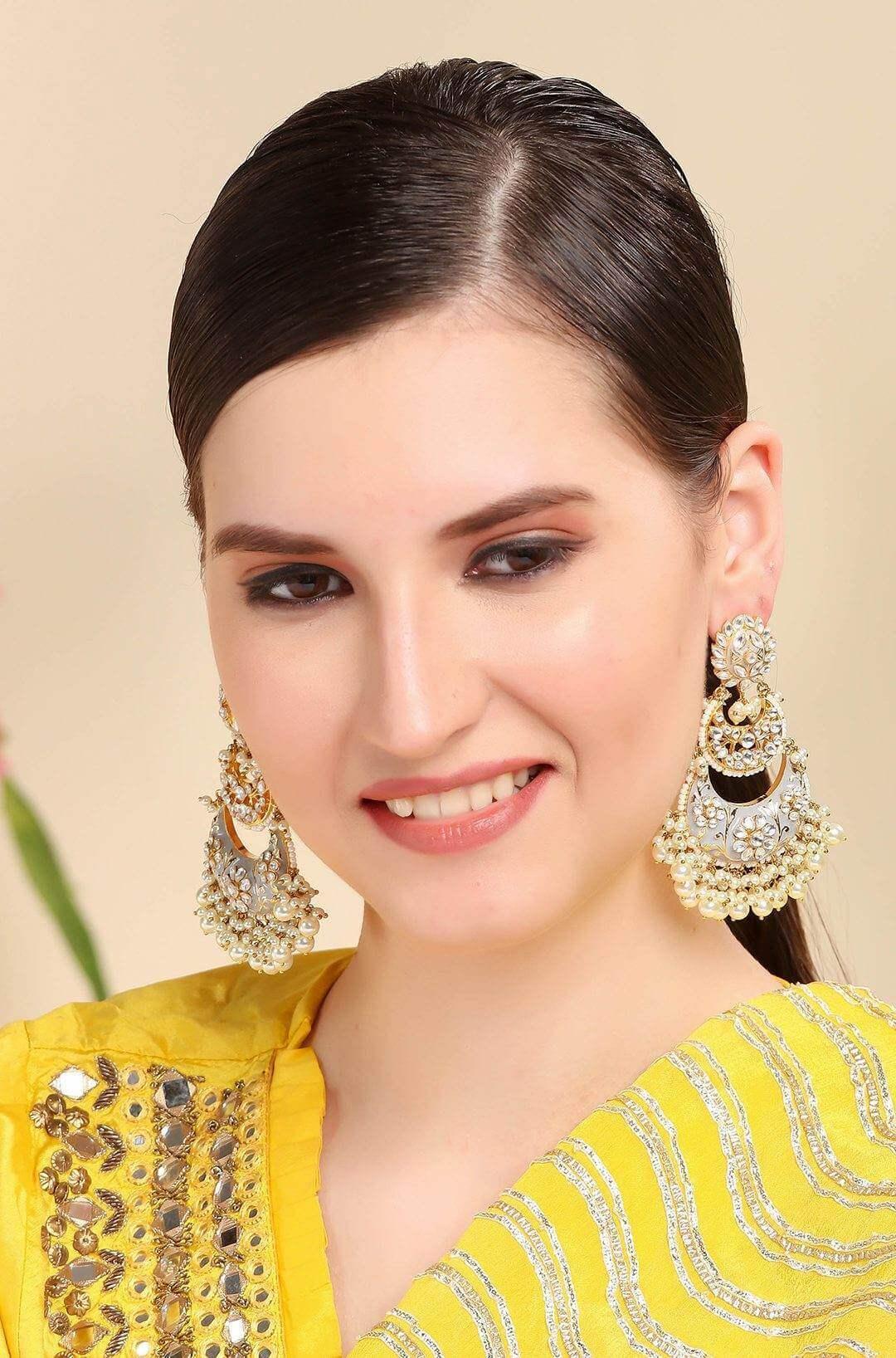 22KT Gold Plated Kundan Chandbaali Earrings - Auraa Trends