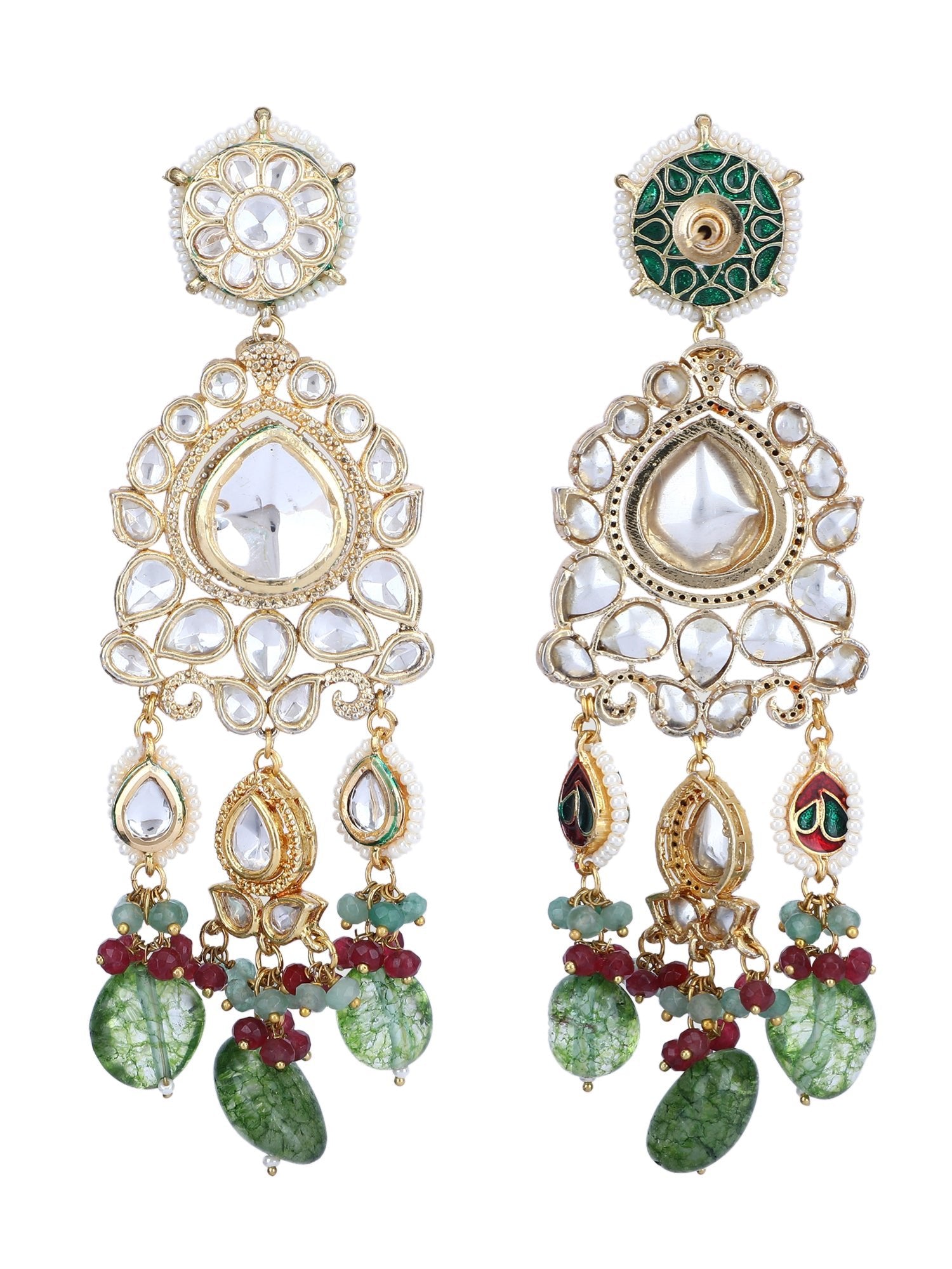 22KT Gold-Plated Kundan Chandelier Earrings - Auraa Trends - Chandelier Earrings - Auraa Trends Earring