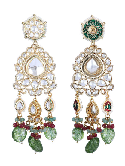 22KT Gold-Plated Kundan Chandelier Earrings - Auraa Trends - Chandelier Earrings - Auraa Trends Earring