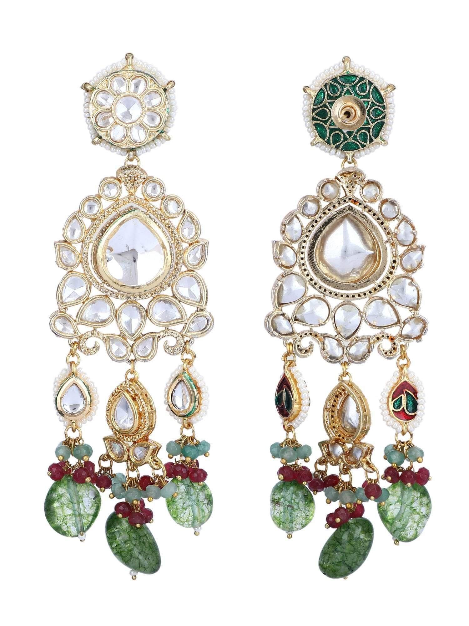 22KT Gold-Plated Kundan Chandelier Earrings - Auraa Trends