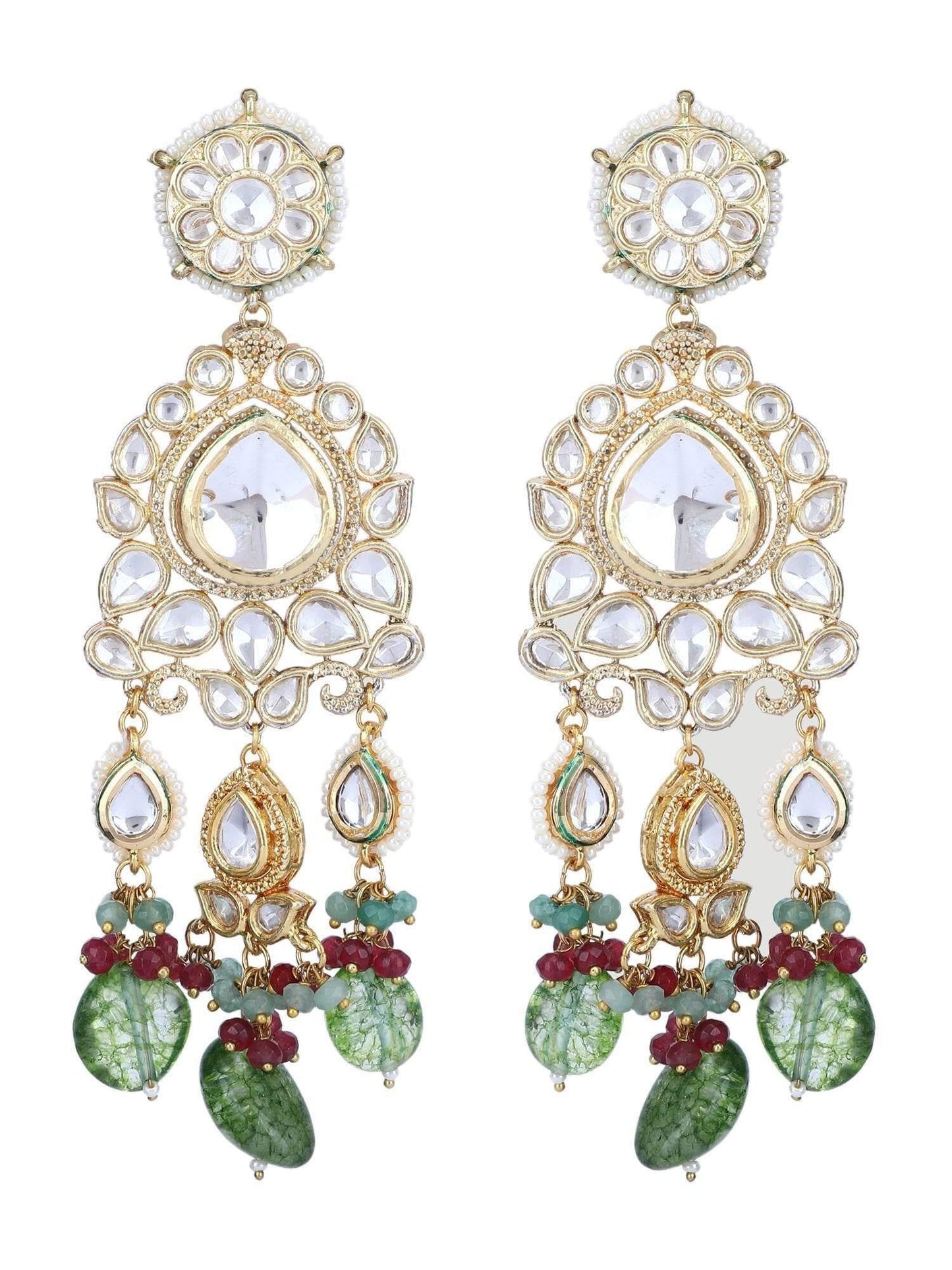 22KT Gold-Plated Kundan Chandelier Earrings - Auraa Trends