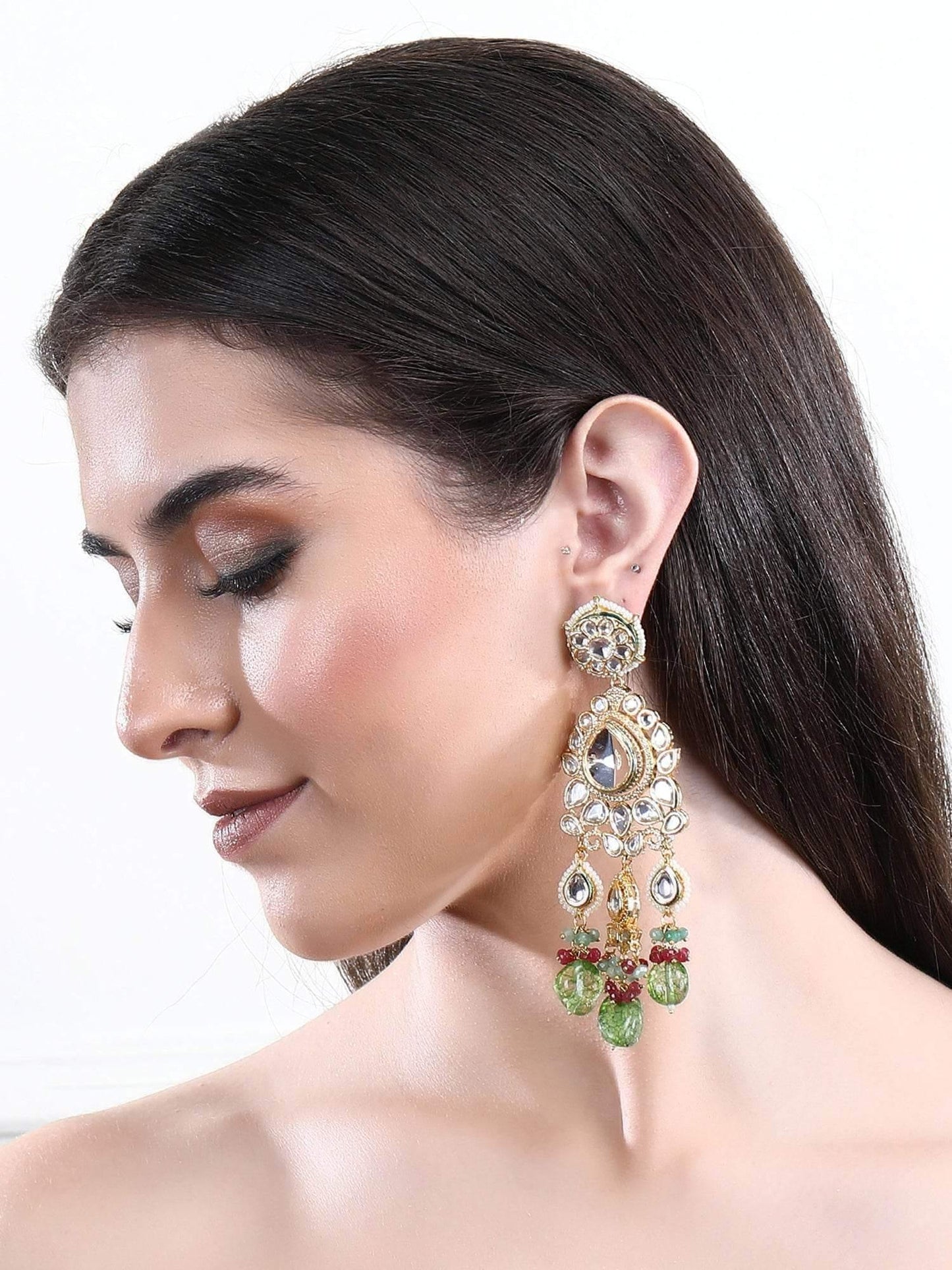 22KT Gold-Plated Kundan Chandelier Earrings - Auraa Trends