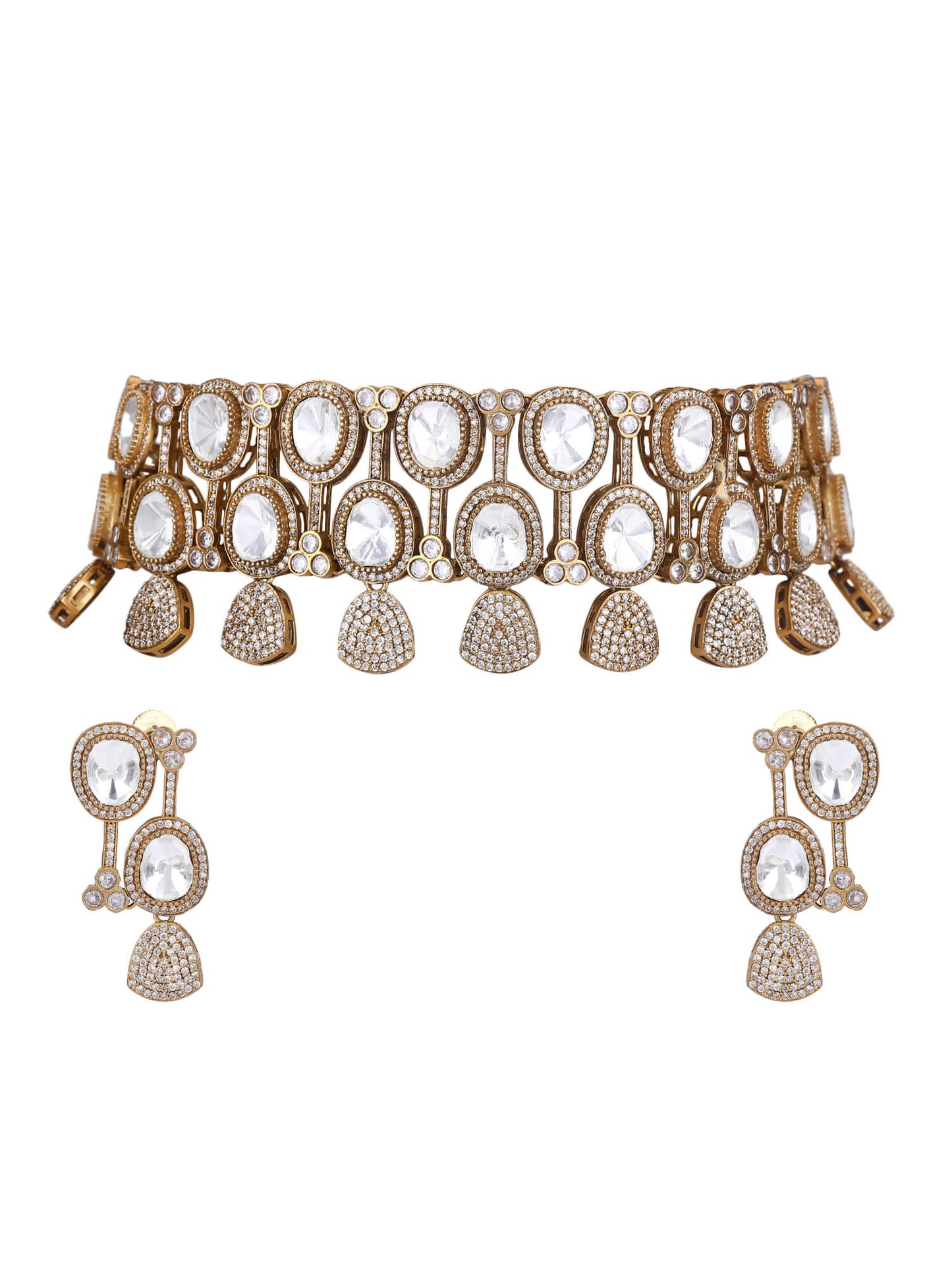 22KT Gold Plated Kundan Choker Necklace Set - Auraa Trends - choker - # - Auraa Trends - 22KT Gold Plated Kundan Necklace Set