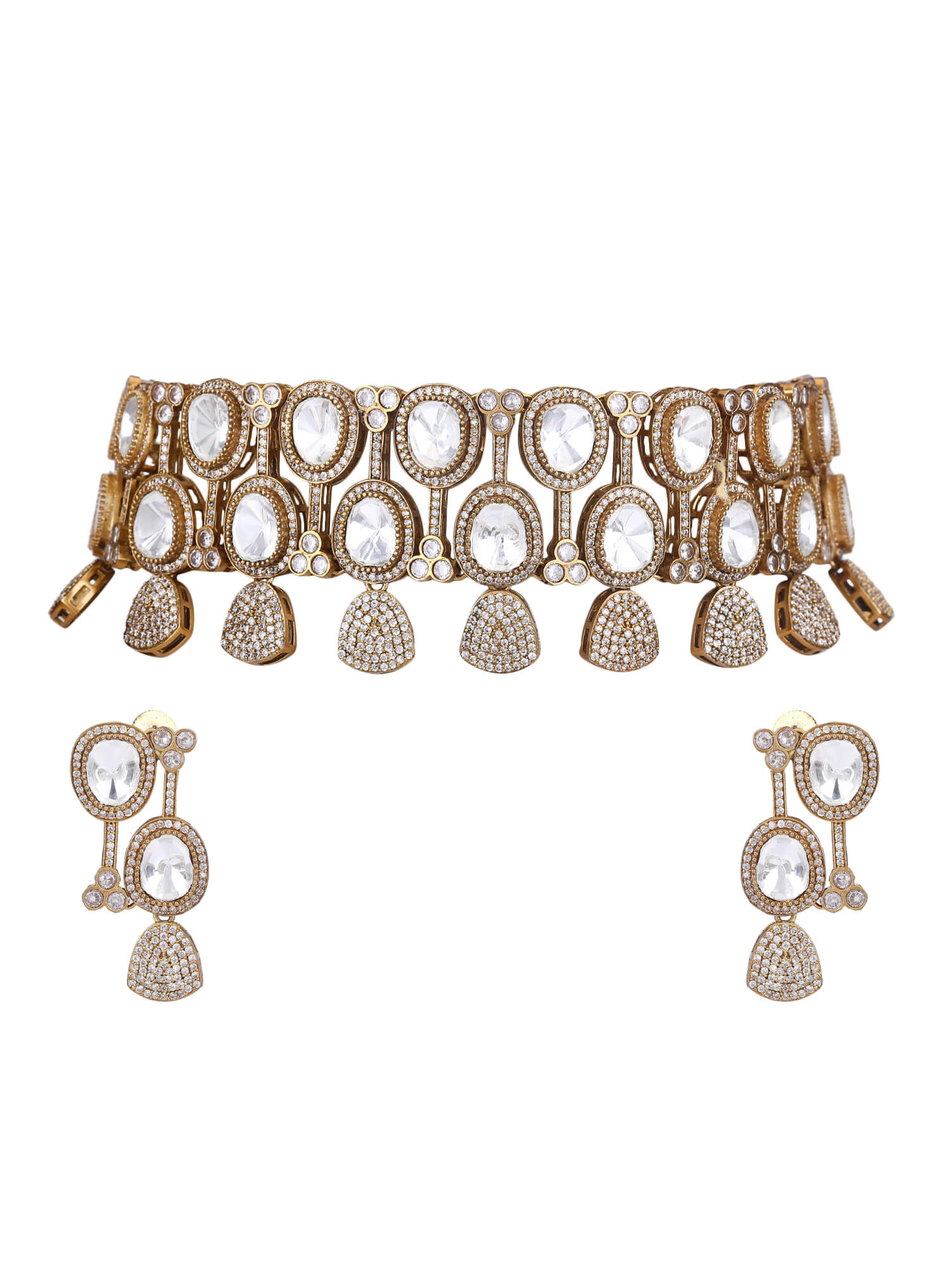 22KT Gold Plated Kundan Choker Necklace Set - Auraa Trends - choker - # - Auraa Trends - 22KT Gold Plated Kundan Necklace Set