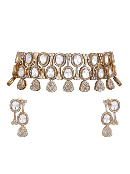 22KT Gold Plated Kundan Choker Necklace Set - Auraa Trends - choker - # - Auraa Trends - 22KT Gold Plated Kundan Necklace Set