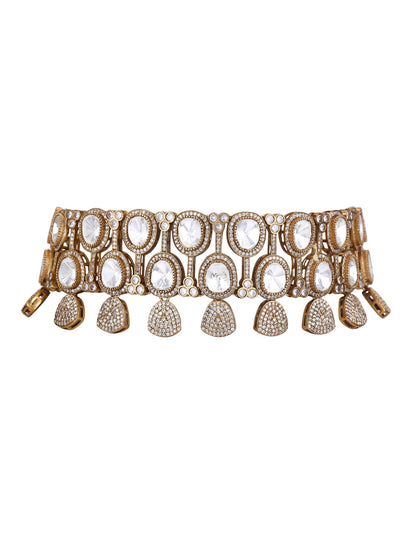 22KT Gold Plated Kundan Choker Necklace Set - Auraa Trends - choker - # - Auraa Trends - 22KT Gold Plated Kundan Necklace Set