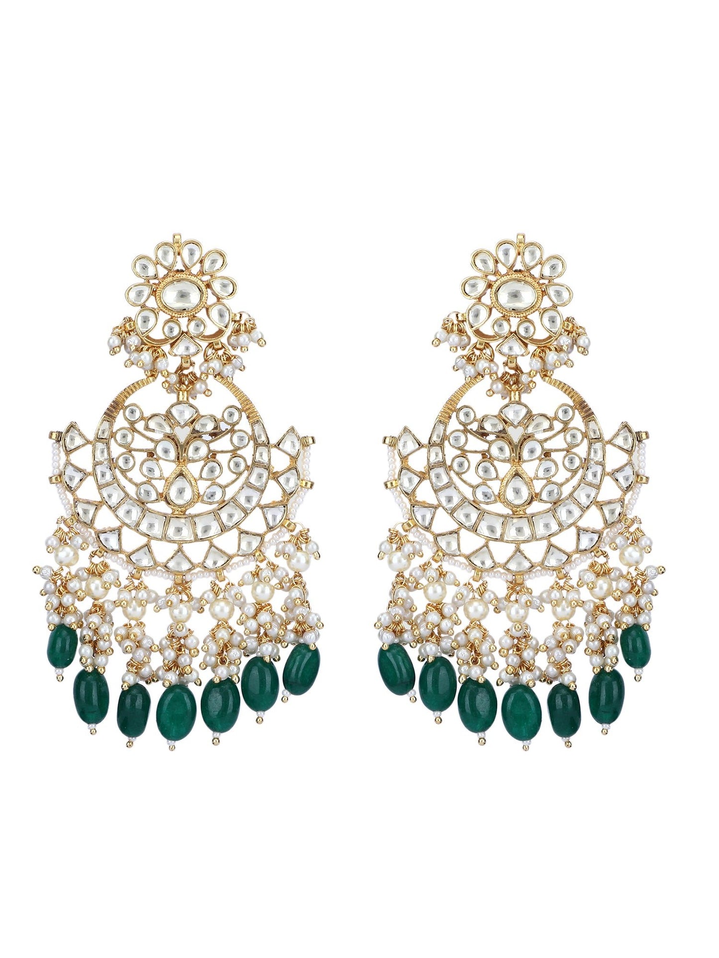 22KT Gold Plated Kundan Classic Green Necklace Set For women and Girls - Auraa Trends - Necklace Set 12/09/2023 Alloy