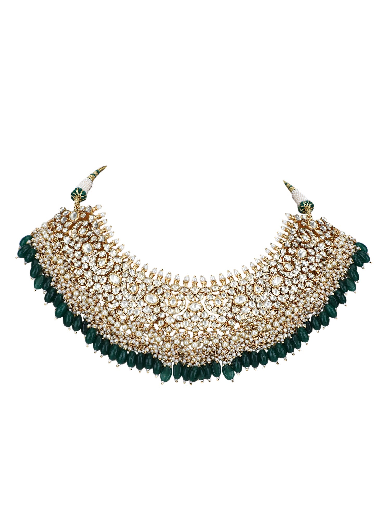 22KT Gold Plated Kundan Classic Green Necklace Set For women and Girls - Auraa Trends - Necklace Set 12/09/2023 Alloy