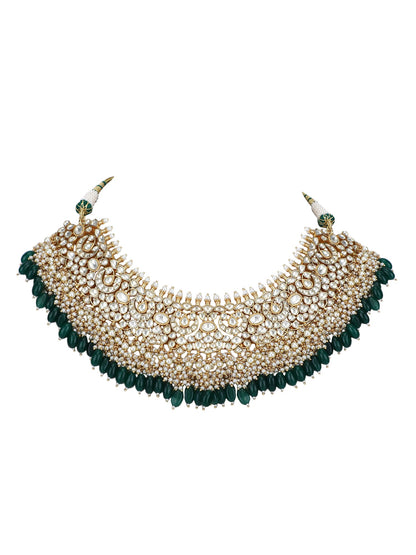 22KT Gold Plated Kundan Classic Green Necklace Set For women and Girls - Auraa Trends - Necklace Set 12/09/2023 Alloy