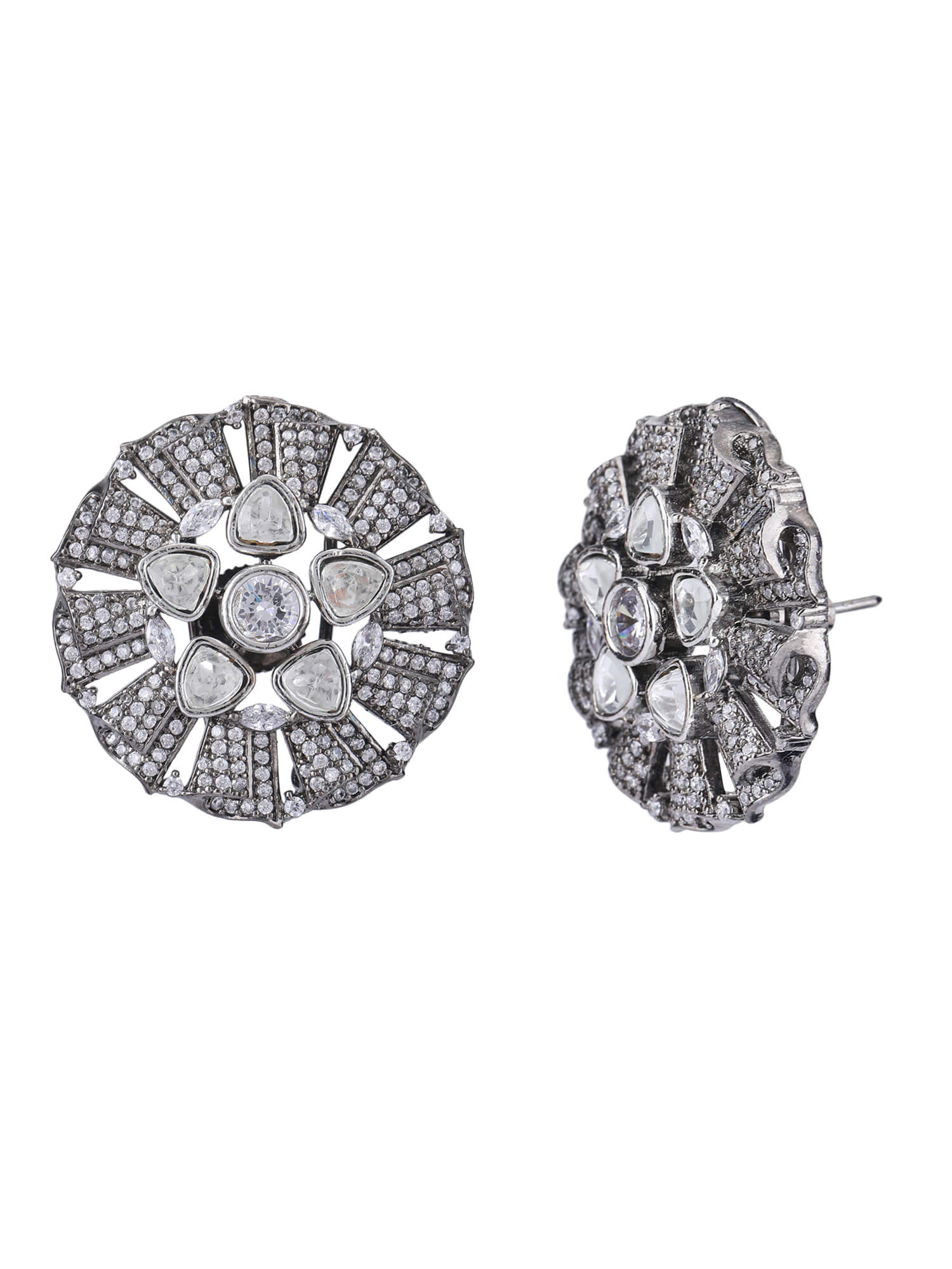 22KT Gold Plated Kundan Classic Grey Studs Earring Set - Auraa Trends - Studs -Auraa Trends Aura Trends