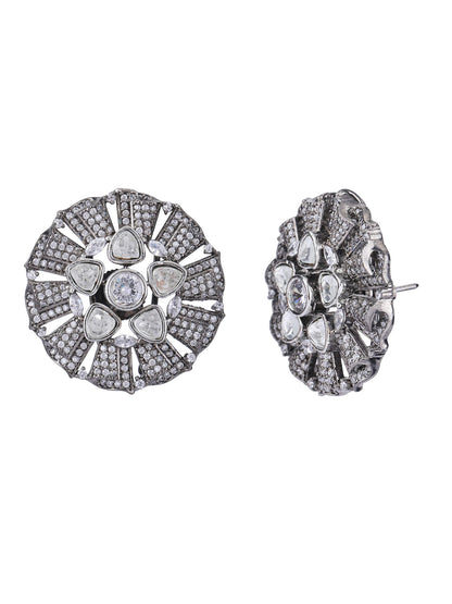22KT Gold Plated Kundan Classic Grey Studs Earring Set - Auraa Trends - Studs -Auraa Trends Aura Trends