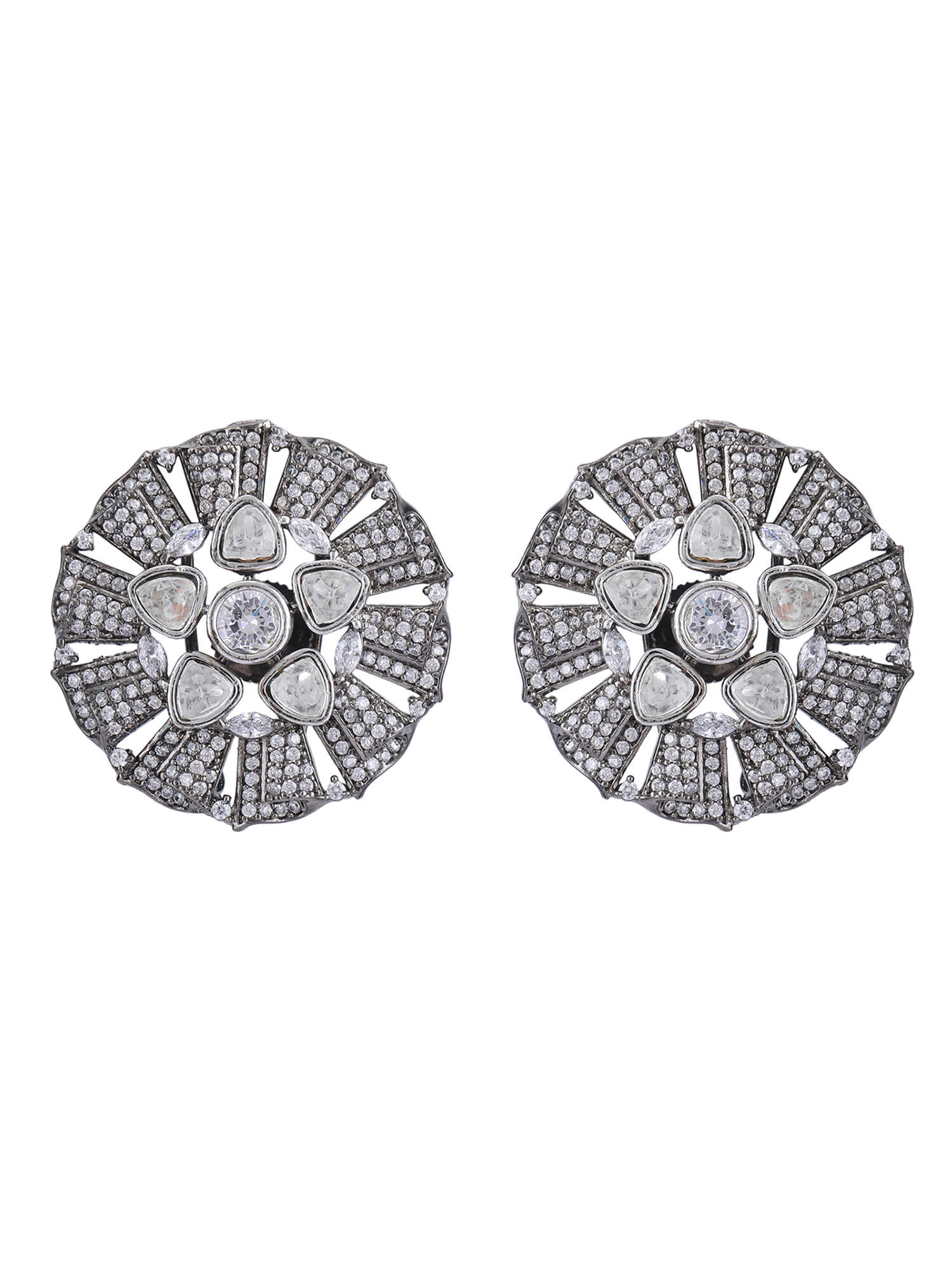 22KT Gold Plated Kundan Classic Grey Studs Earring Set - Auraa Trends - Studs -Auraa Trends Aura Trends