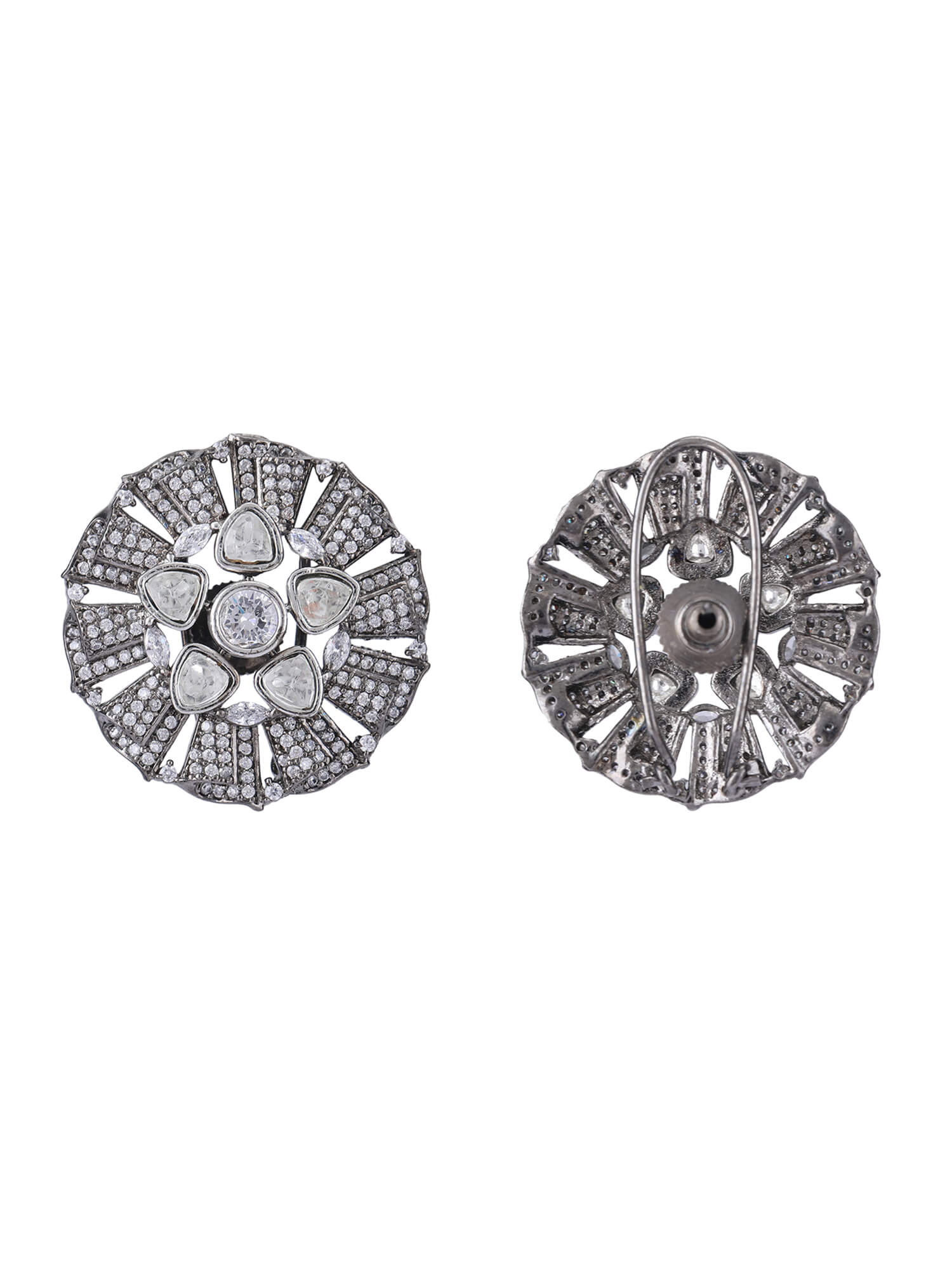 22KT Gold Plated Kundan Classic Grey Studs Earring Set - Auraa Trends - Studs -Auraa Trends Aura Trends