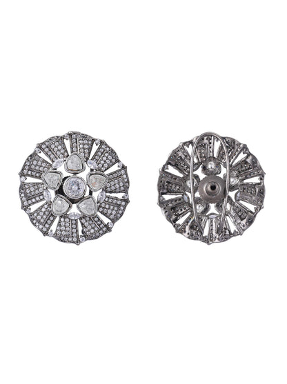 22KT Gold Plated Kundan Classic Grey Studs Earring Set - Auraa Trends - Studs -Auraa Trends Aura Trends