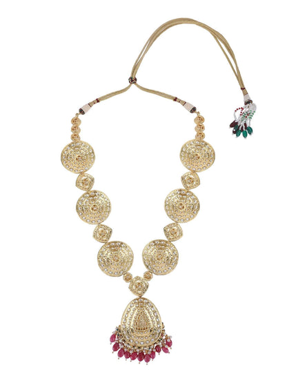 22KT Gold Plated Kundan Classic Red Beads Necklace Set - Auraa Trends