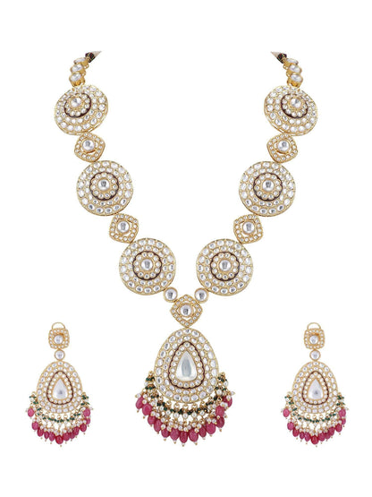 22KT Gold Plated Kundan Classic Red Beads Necklace Set - Auraa Trends