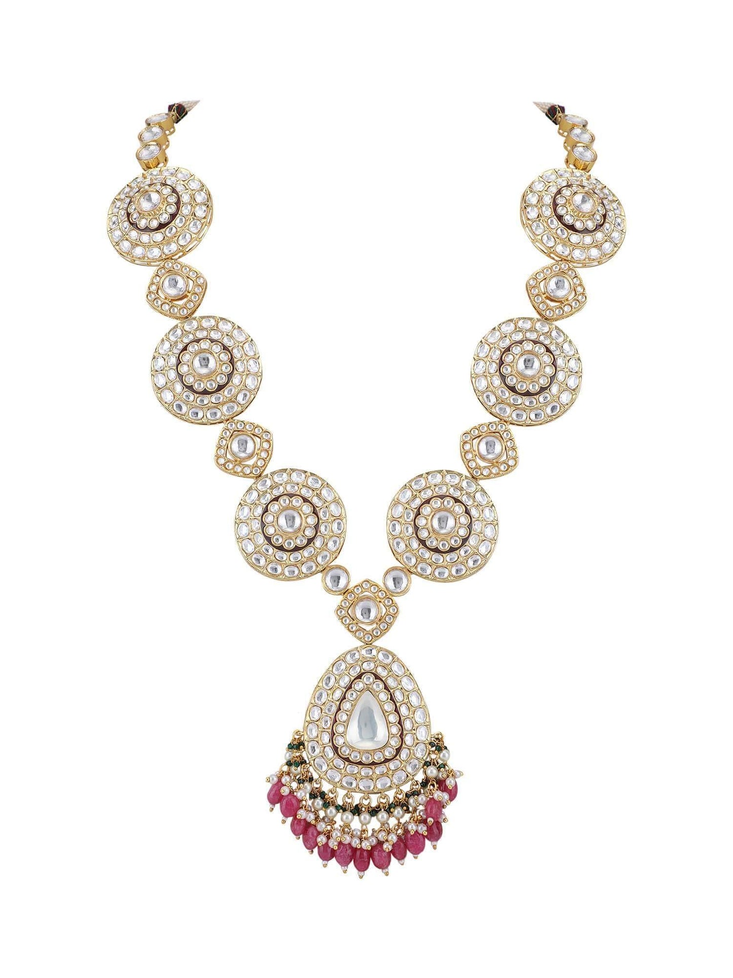 22KT Gold Plated Kundan Classic Red Beads Necklace Set - Auraa Trends