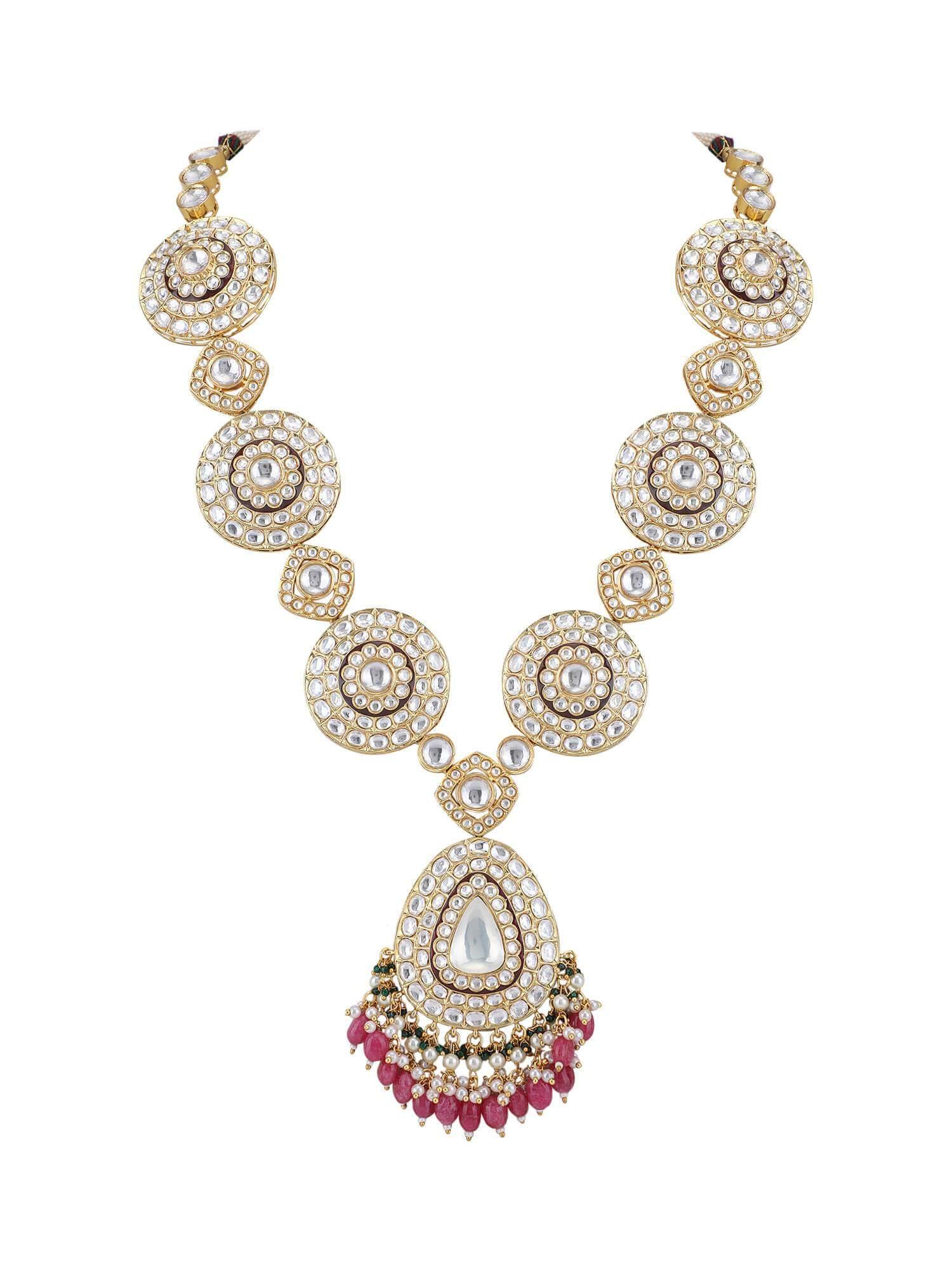 22KT Gold Plated Kundan Classic Red Beads Necklace Set - Auraa Trends