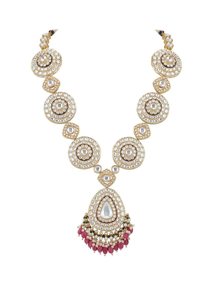 22KT Gold Plated Kundan Classic Red Beads Necklace Set - Auraa Trends