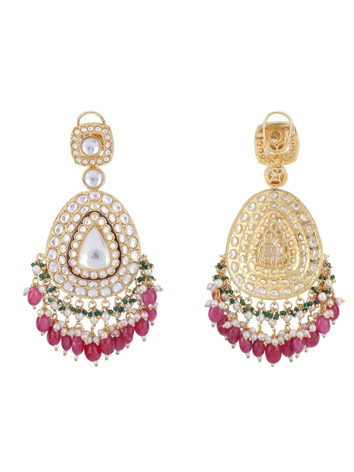 22KT Gold Plated Kundan Classic Red Beads Necklace Set - Auraa Trends