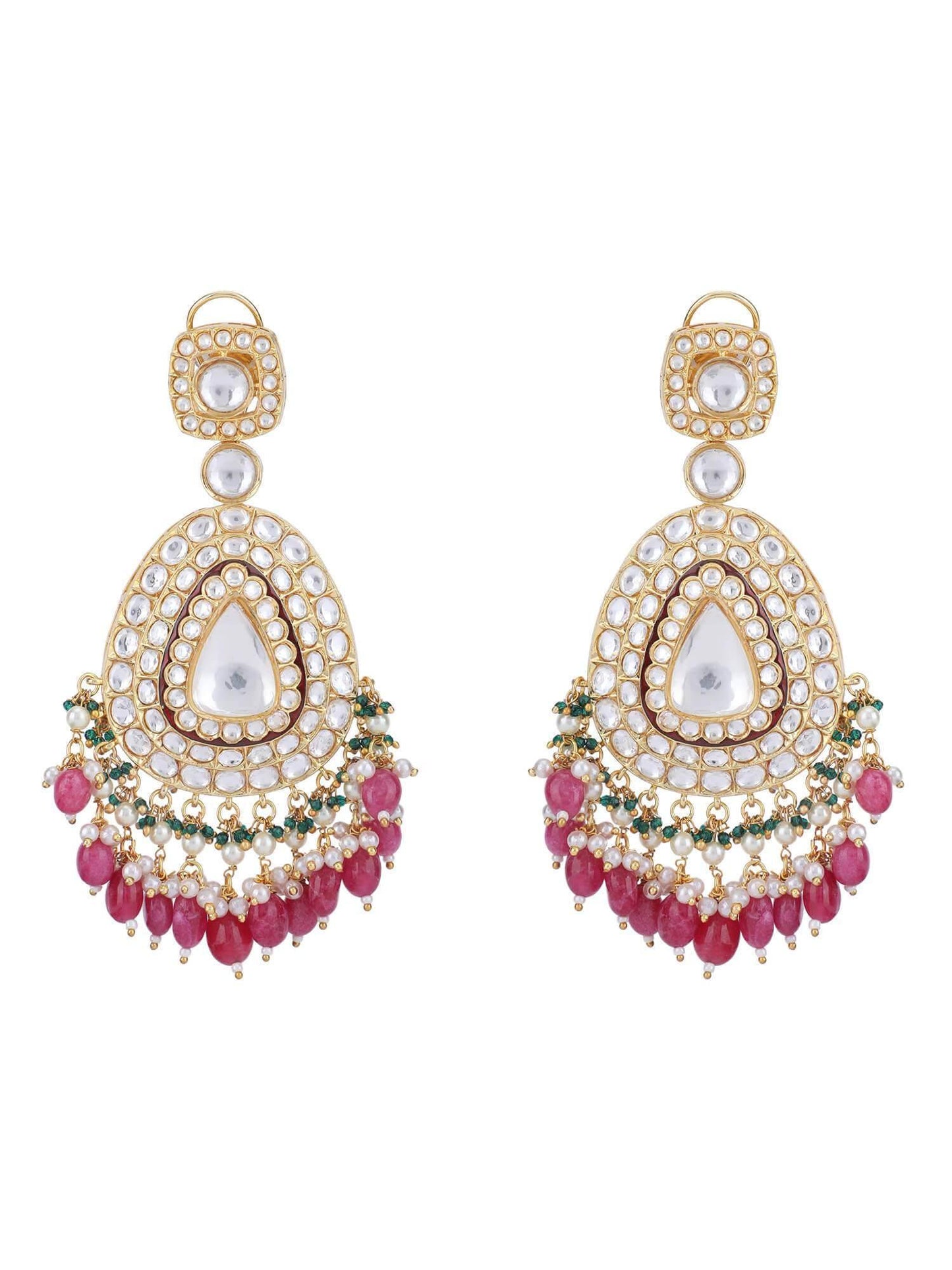 22KT Gold Plated Kundan Classic Red Beads Necklace Set - Auraa Trends