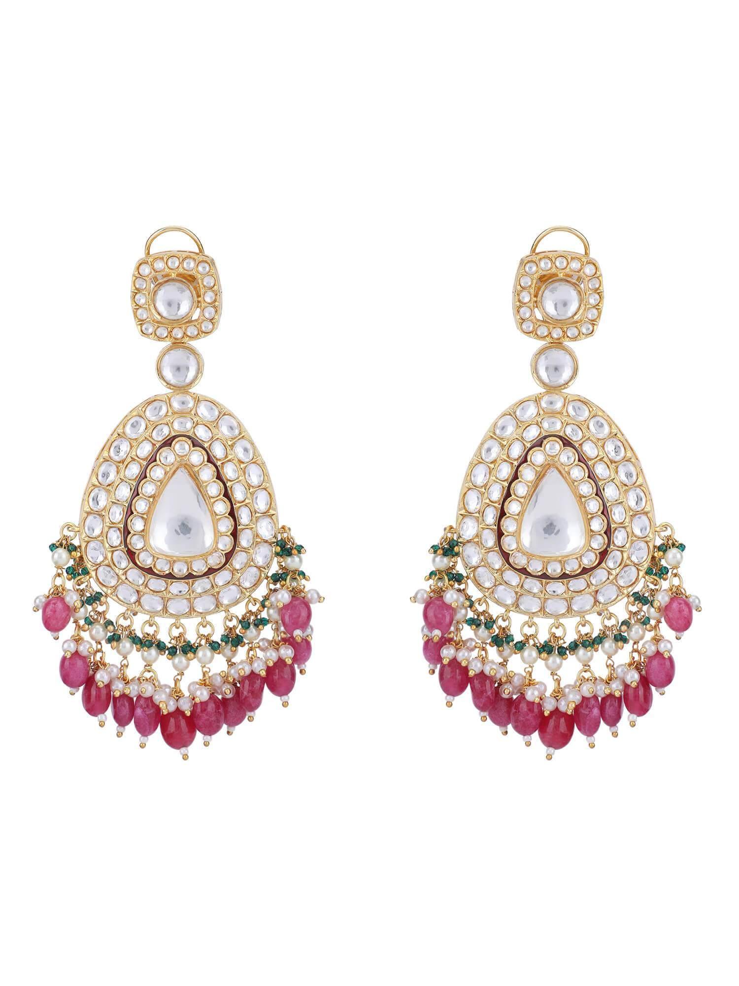 22KT Gold Plated Kundan Classic Red Beads Necklace Set - Auraa Trends