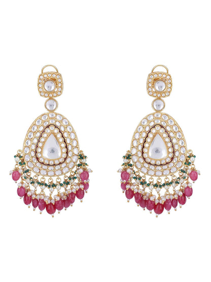 22KT Gold Plated Kundan Classic Red Beads Necklace Set - Auraa Trends