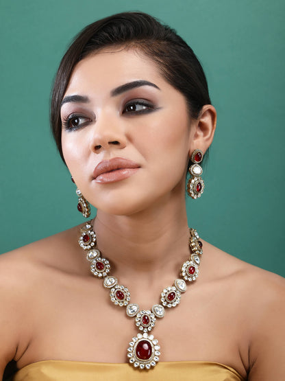 22KT Gold Plated Kundan Classic Red Necklace Set - Auraa Trends - Necklace Set - Trends - Buy Red Necklace Set with earrings