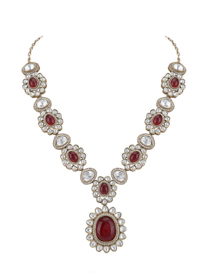 22KT Gold Plated Kundan Classic Red Necklace Set - Auraa Trends - Necklace Set - Trends - Buy Red Necklace Set with earrings